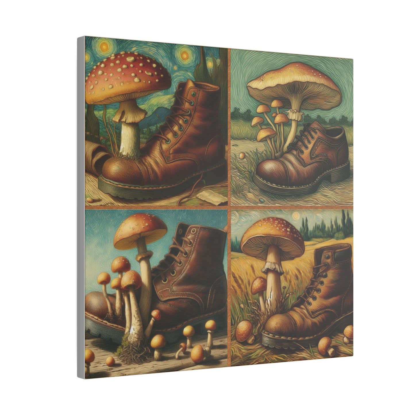 “Mushrooms and Old Shoe – Van Gogh Style” Matte Canvas, Stretched, 0.75"