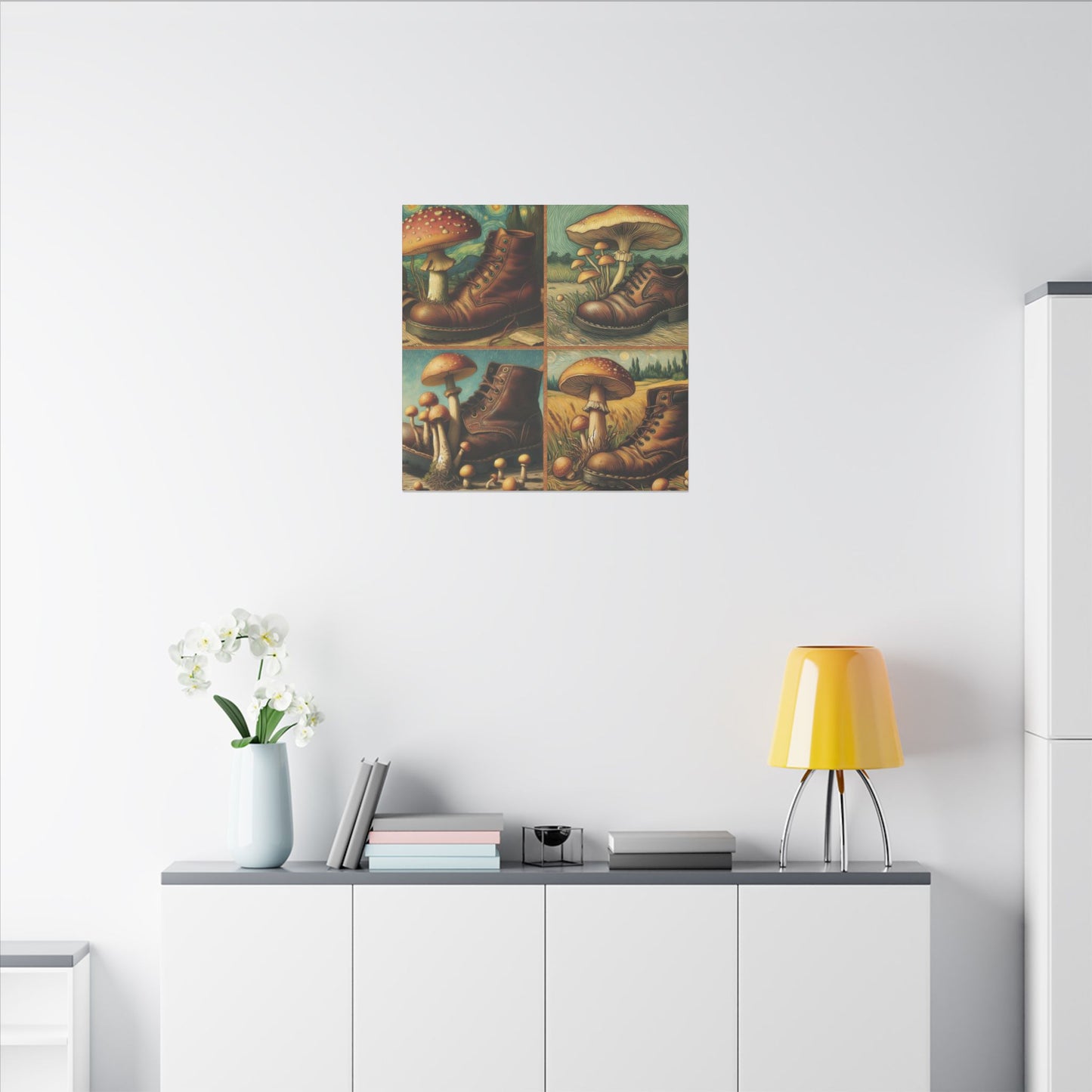 “Mushrooms and Old Shoe – Van Gogh Style” Matte Canvas, Stretched, 0.75"