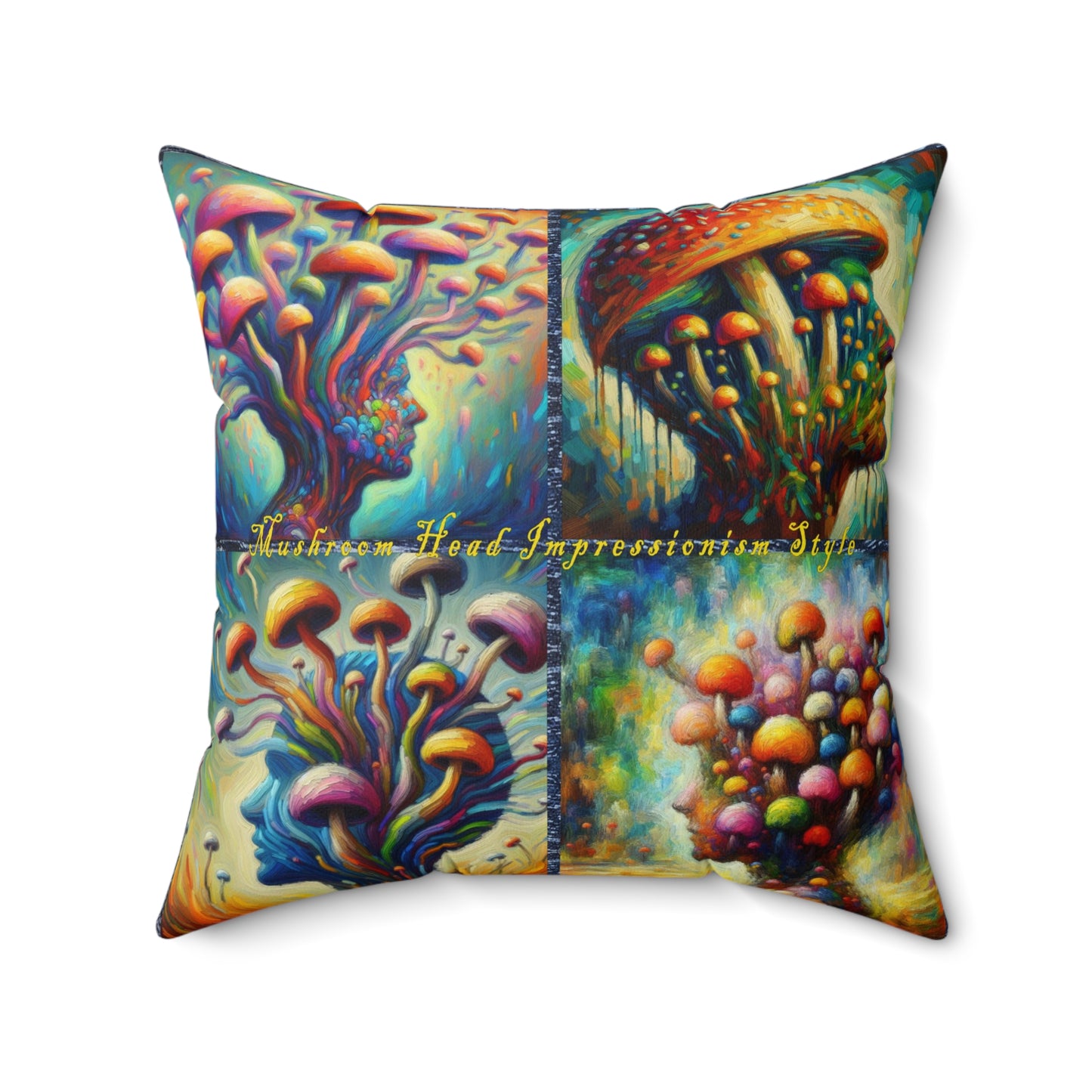 “Head of Mushrooms – Impressionism Style” Indoor Square Accent Pillow - Multiple Sizes