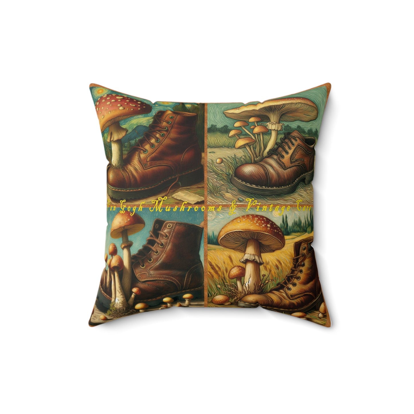 “Mushrooms and Old Shoe – Van Gogh Style” Spun Polyester Square Pillow - Multiple Sizes