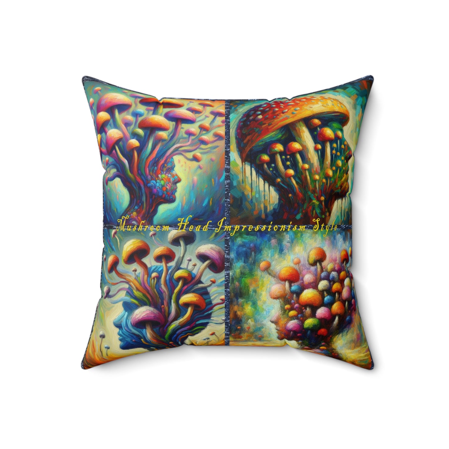 “Head of Mushrooms – Impressionism Style” Indoor Square Accent Pillow - Multiple Sizes