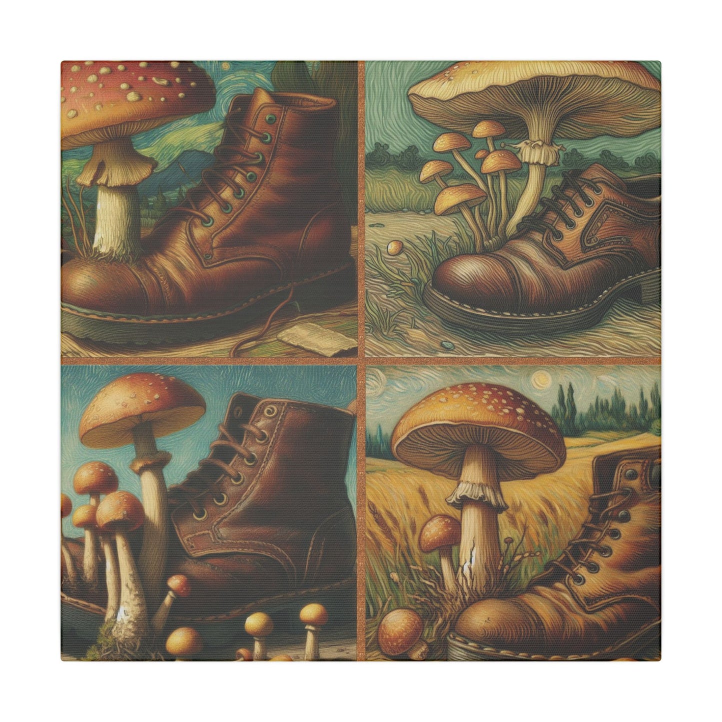 “Mushrooms and Old Shoe – Van Gogh Style” Matte Canvas, Stretched, 0.75"