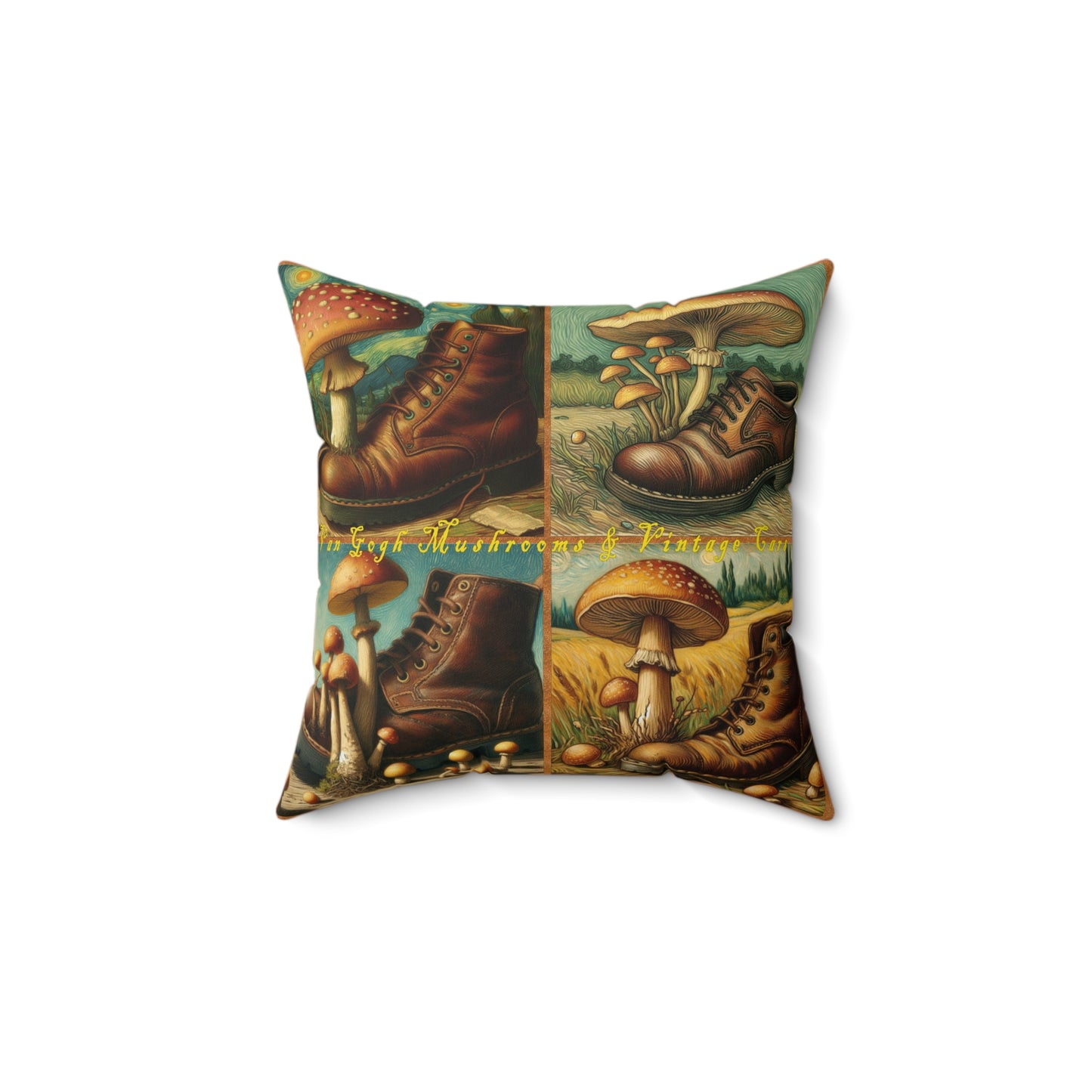 “Mushrooms and Old Shoe – Van Gogh Style” Spun Polyester Square Pillow - Multiple Sizes