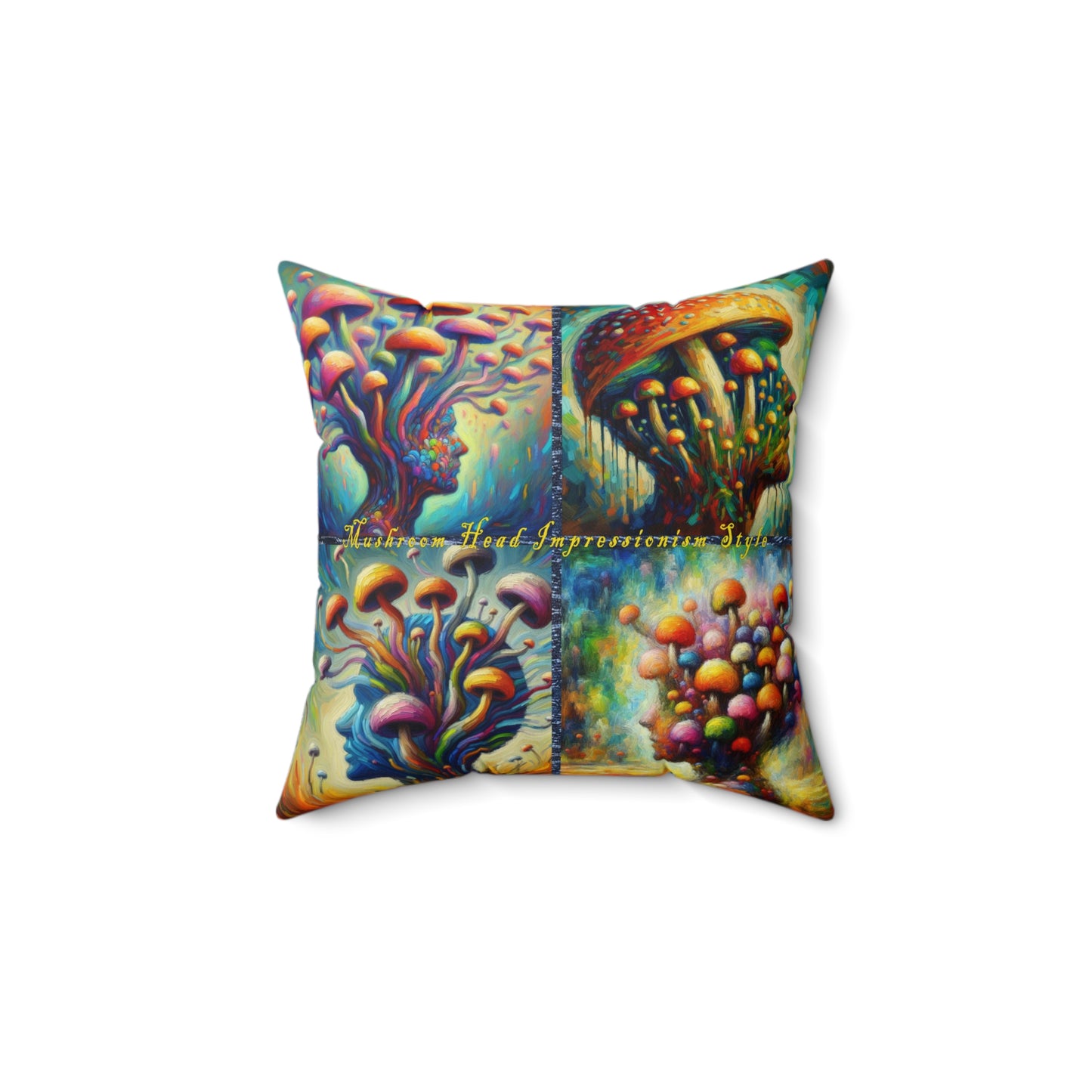 “Head of Mushrooms – Impressionism Style” Indoor Square Accent Pillow - Multiple Sizes
