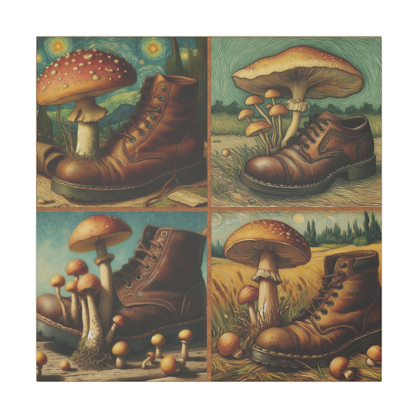 “Mushrooms and Old Shoe – Van Gogh Style” Matte Canvas, Stretched, 0.75"