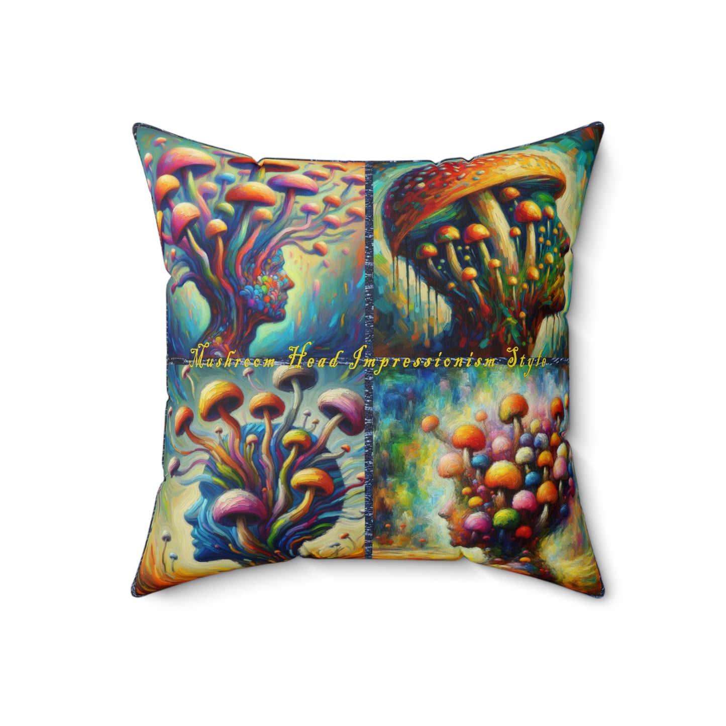 “Head of Mushrooms – Impressionism Style” Indoor Square Accent Pillow - Multiple Sizes