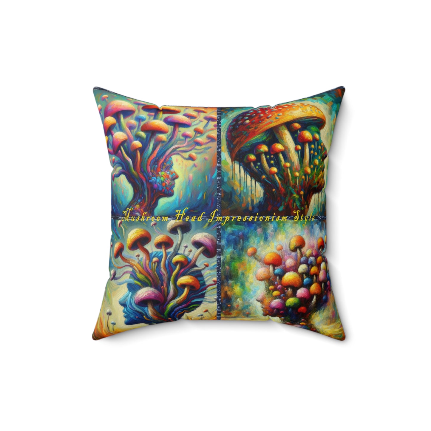 “Head of Mushrooms – Impressionism Style” Indoor Square Accent Pillow - Multiple Sizes