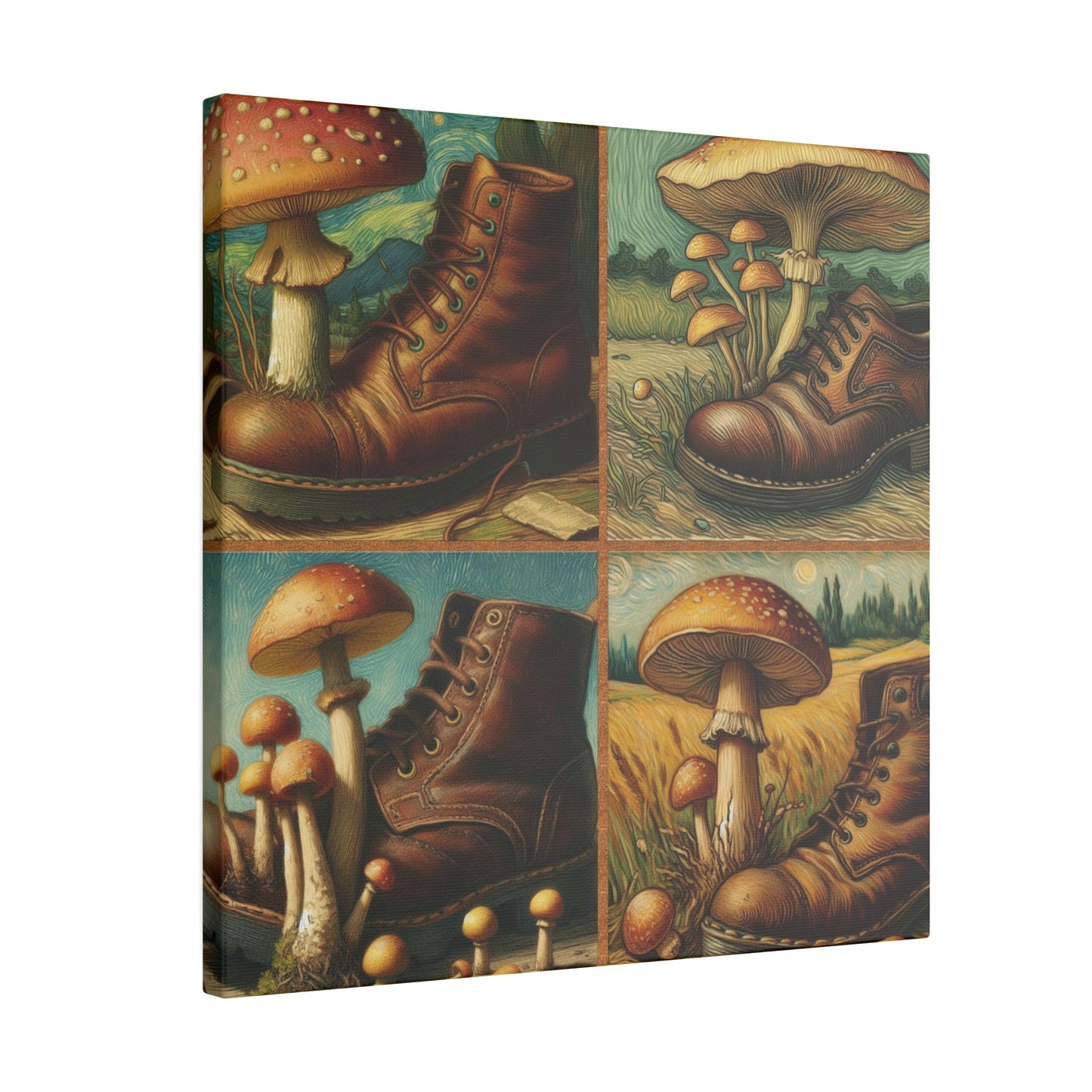 “Mushrooms and Old Shoe – Van Gogh Style” Matte Canvas, Stretched, 0.75"