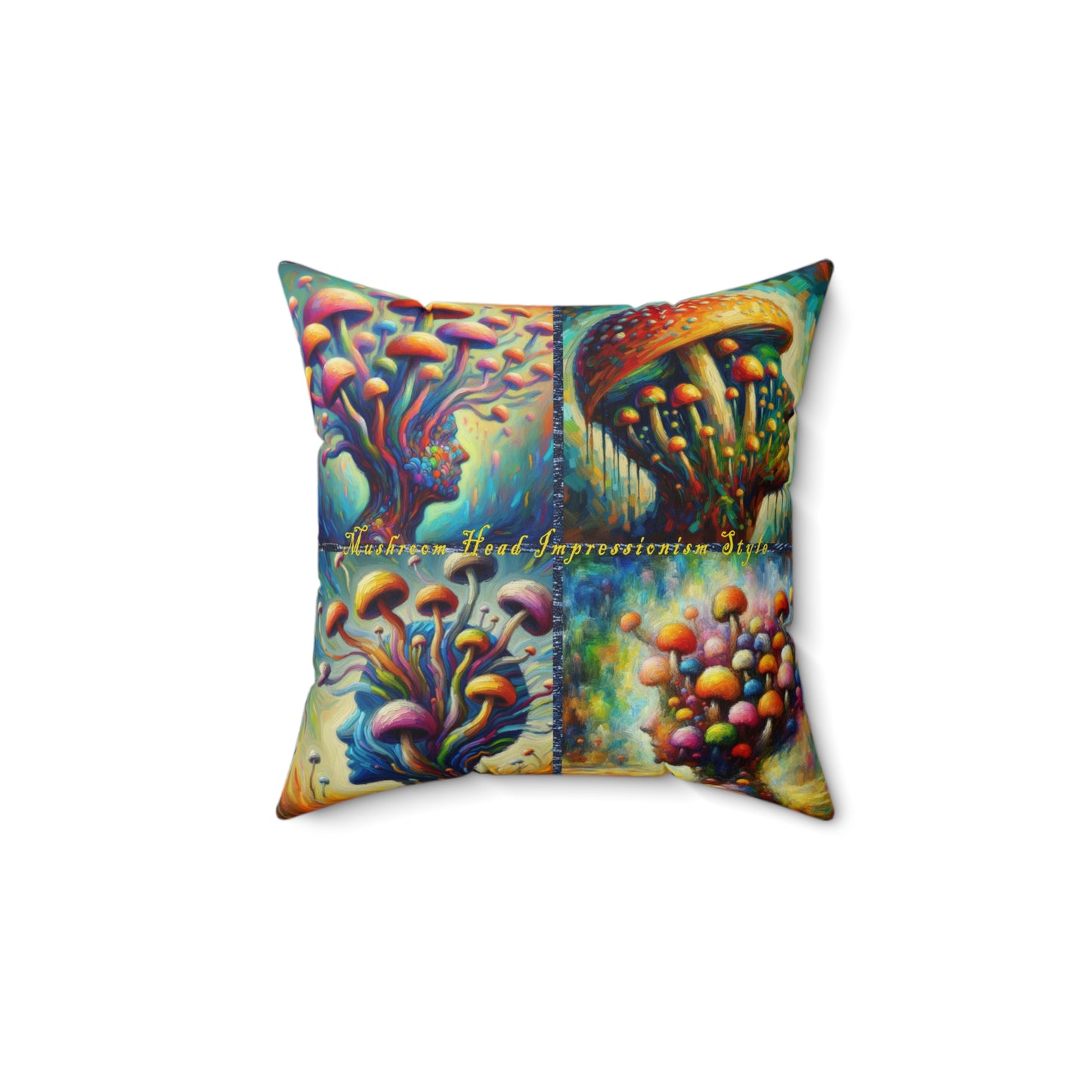 “Head of Mushrooms – Impressionism Style” Indoor Square Accent Pillow - Multiple Sizes
