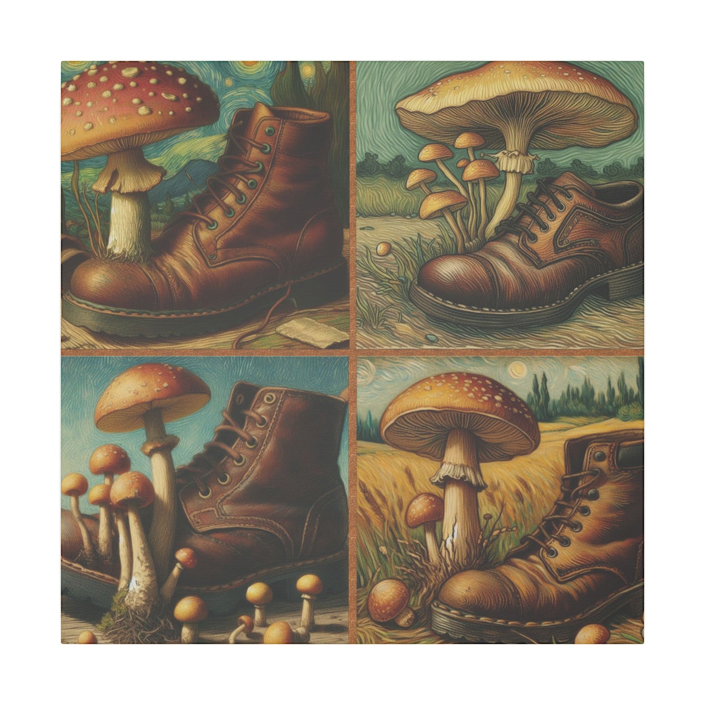 “Mushrooms and Old Shoe – Van Gogh Style” Matte Canvas, Stretched, 0.75"
