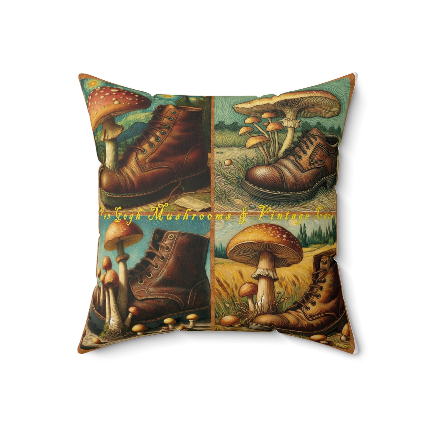 “Mushrooms and Old Shoe – Van Gogh Style” Spun Polyester Square Pillow - Multiple Sizes