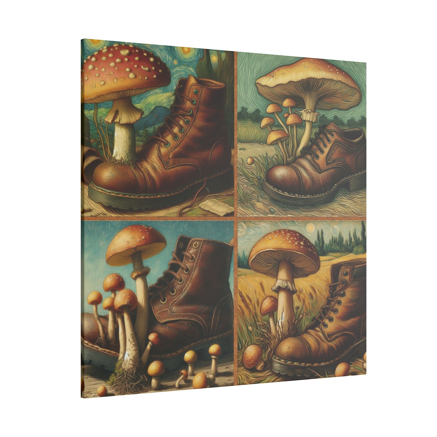 “Mushrooms and Old Shoe – Van Gogh Style” Matte Canvas, Stretched, 0.75"