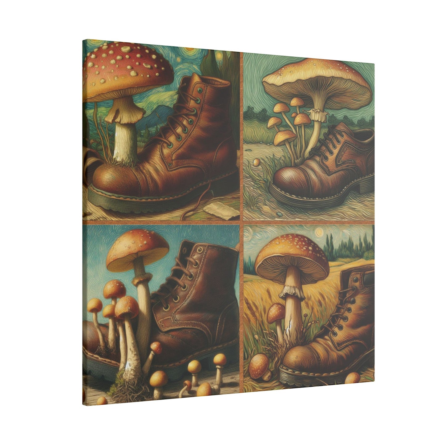 “Mushrooms and Old Shoe – Van Gogh Style” Matte Canvas, Stretched, 0.75"