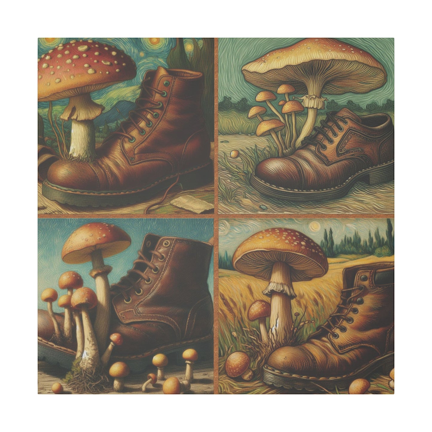 “Mushrooms and Old Shoe – Van Gogh Style” Matte Canvas, Stretched, 0.75"