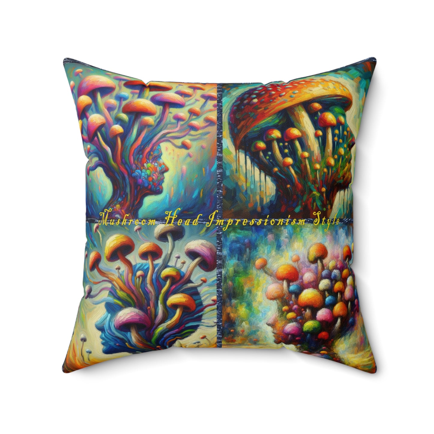“Head of Mushrooms – Impressionism Style” Indoor Square Accent Pillow - Multiple Sizes